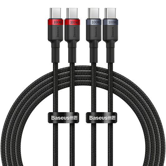 USB-C adat- és töltőkábel - USB-C Baseus Cafule, 100W, 1m, piros, 2 darabos készlet