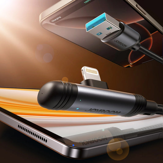 USB-A - Lightning Joyroom S-A56 EnjoyX Angled adat- és töltőkábel, 18W, 1.2m, Fekete