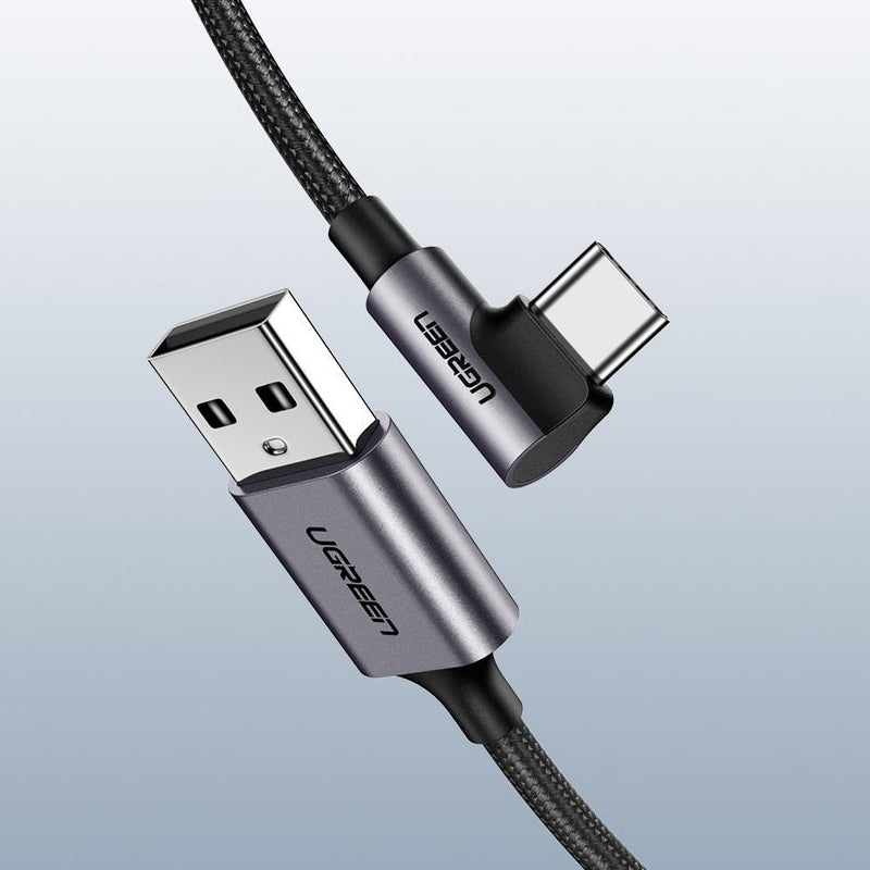 USB-A - USB-C UGREEN US284 Angled adat- és töltőkábel, 18W, 1m, szürke