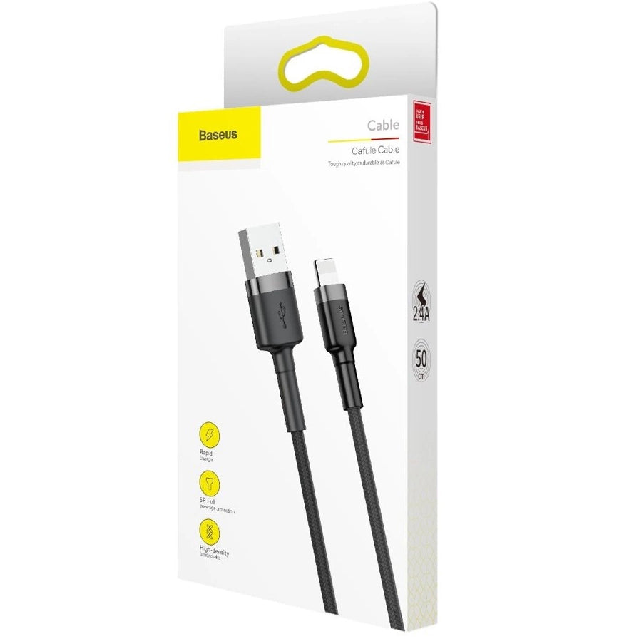 USB-A - Lightning Baseus Cafule adat- és töltőkábel, 18W, 0,5m, szürke CALKLF-AG1