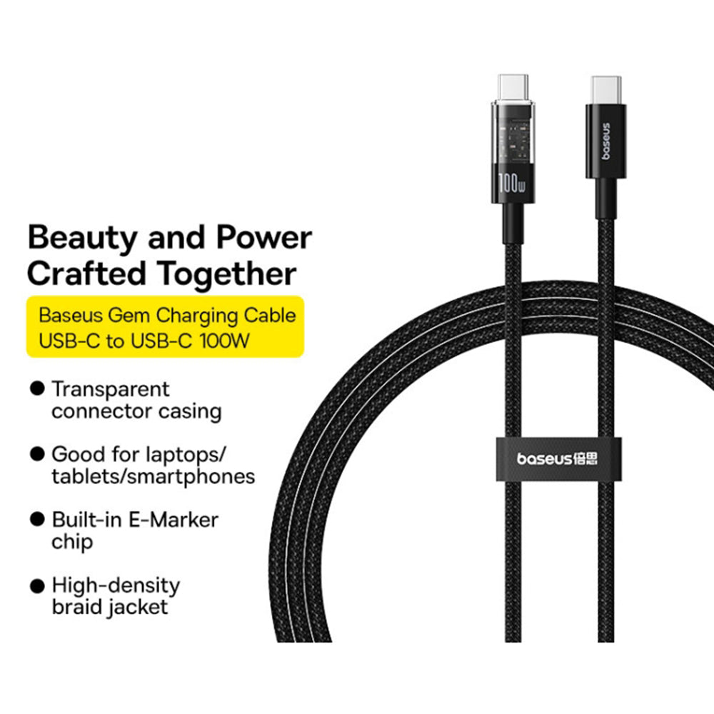 USB-C - USB-C Baseus Gem adat- és töltőkábel, 100W, 1m, Fekete P10373000111-00