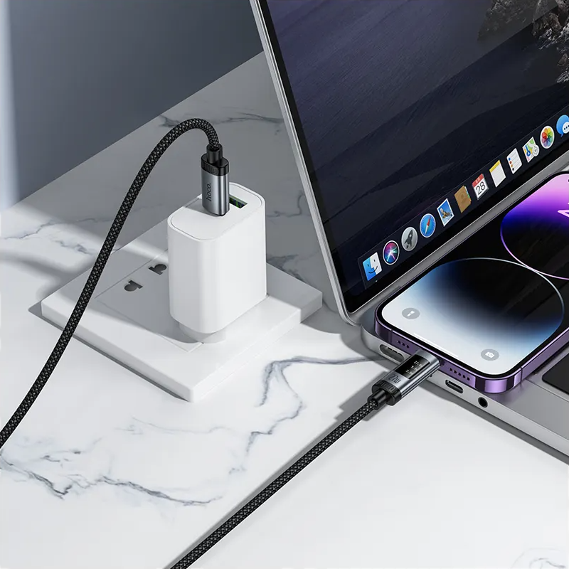USB-C - Lightning HOCO Display U148 adat- és töltőkábel, 27W, 1.2m, Fekete
