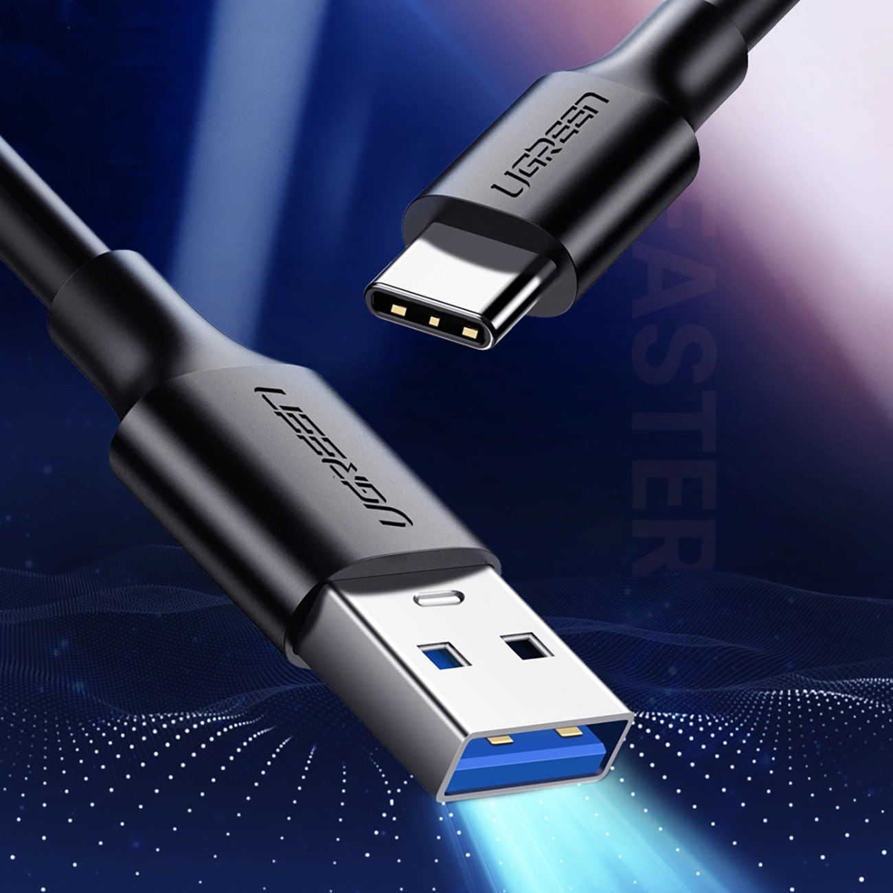 USB-A - USB-C UGREEN US184 adat- és töltőkábel, 18W, 0,5m, fekete