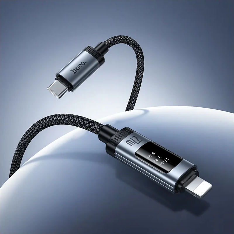 USB-C - Lightning HOCO Display U148 adat- és töltőkábel, 27W, 1.2m, Fekete
