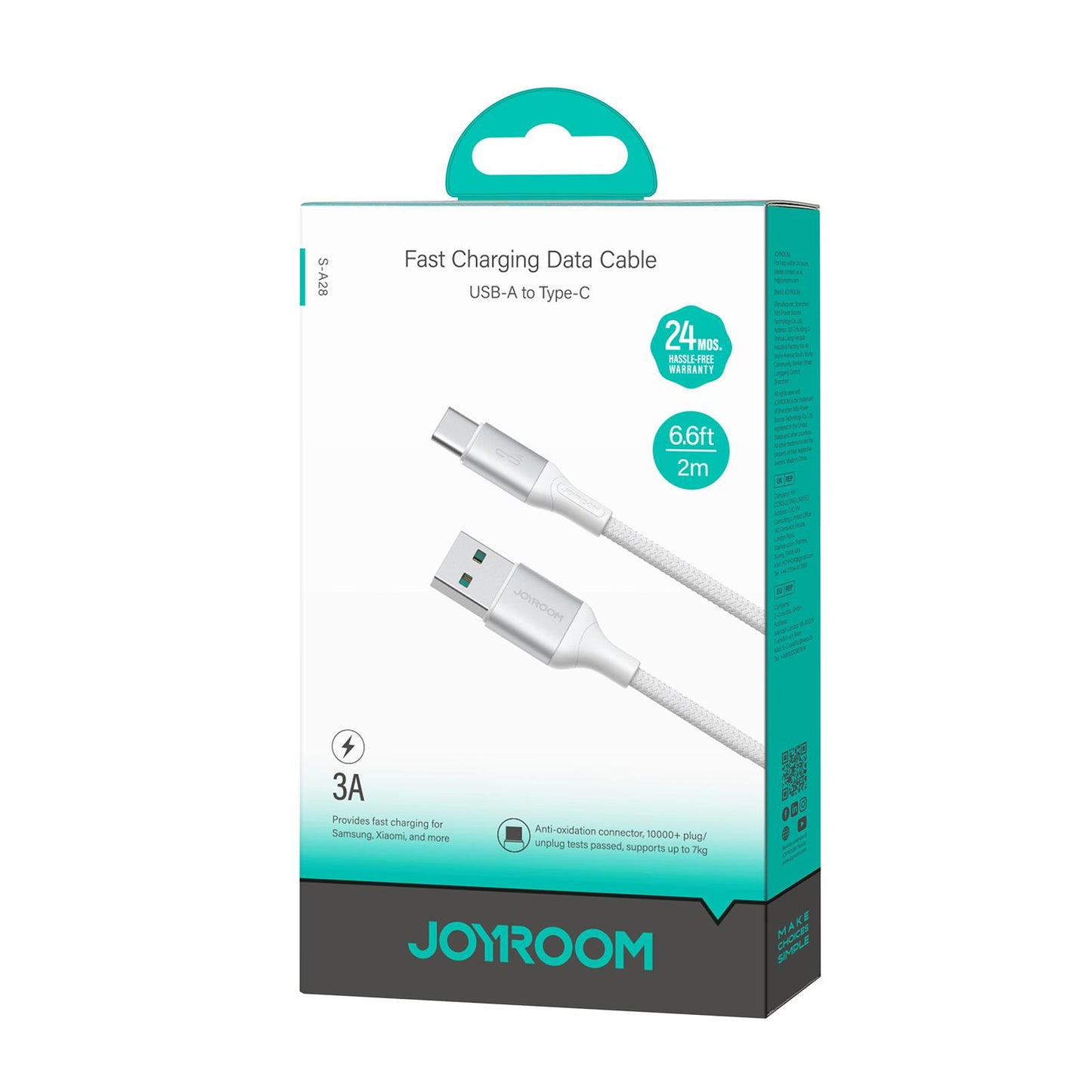 USB-A - USB-C adat- és töltőkábel Joyroom S-A28 Flash, 30W, 2m, Fehér