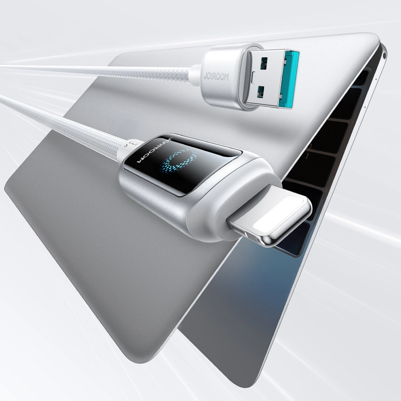 USB-A - Lightning Joyroom S-A55 StarFlight Display adat- és töltőkábel, 18W, 1.2m, Fehér