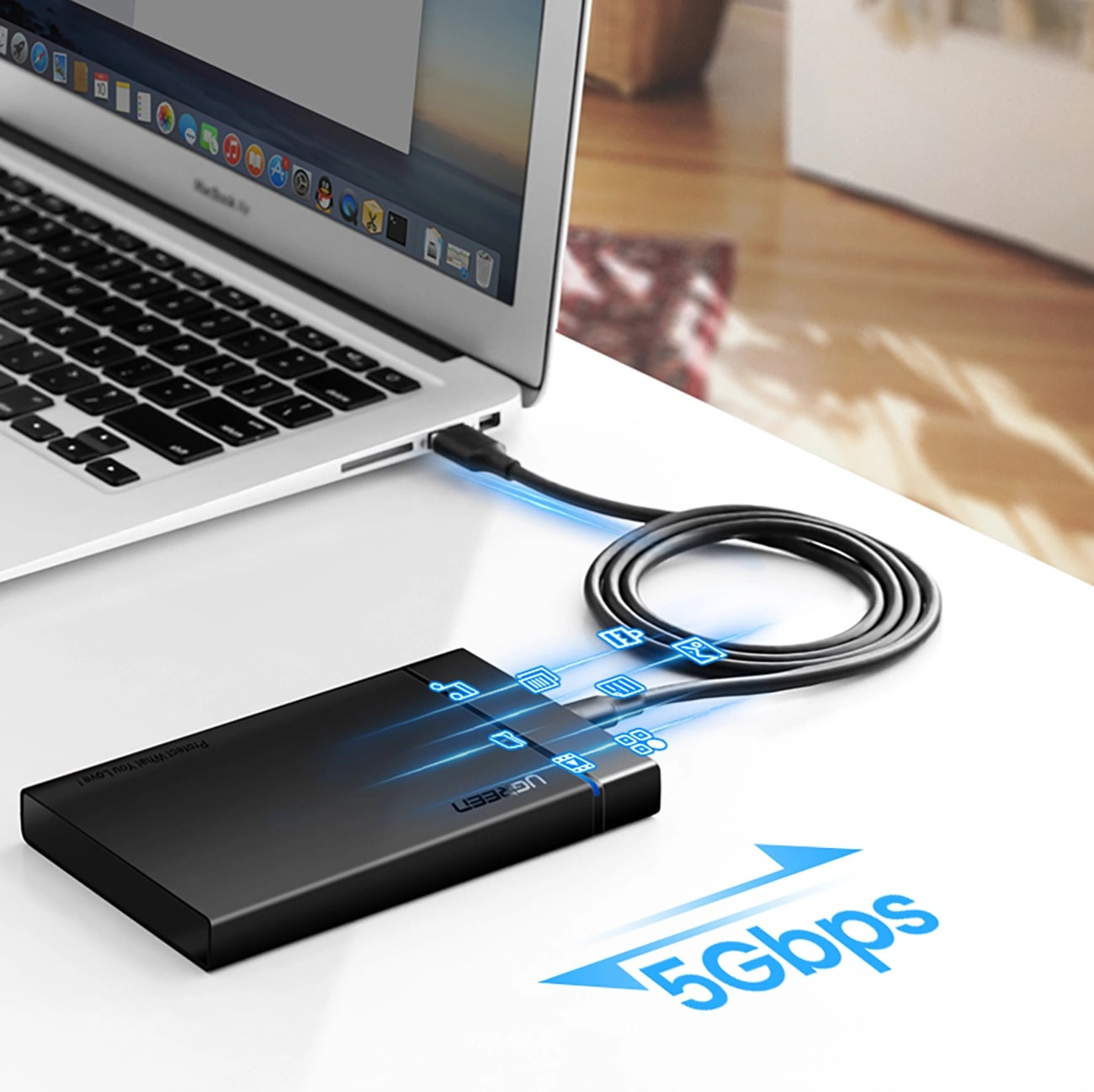 USB-A - USB-C UGREEN US184 adat- és töltőkábel, 18W, 0,5m, fekete