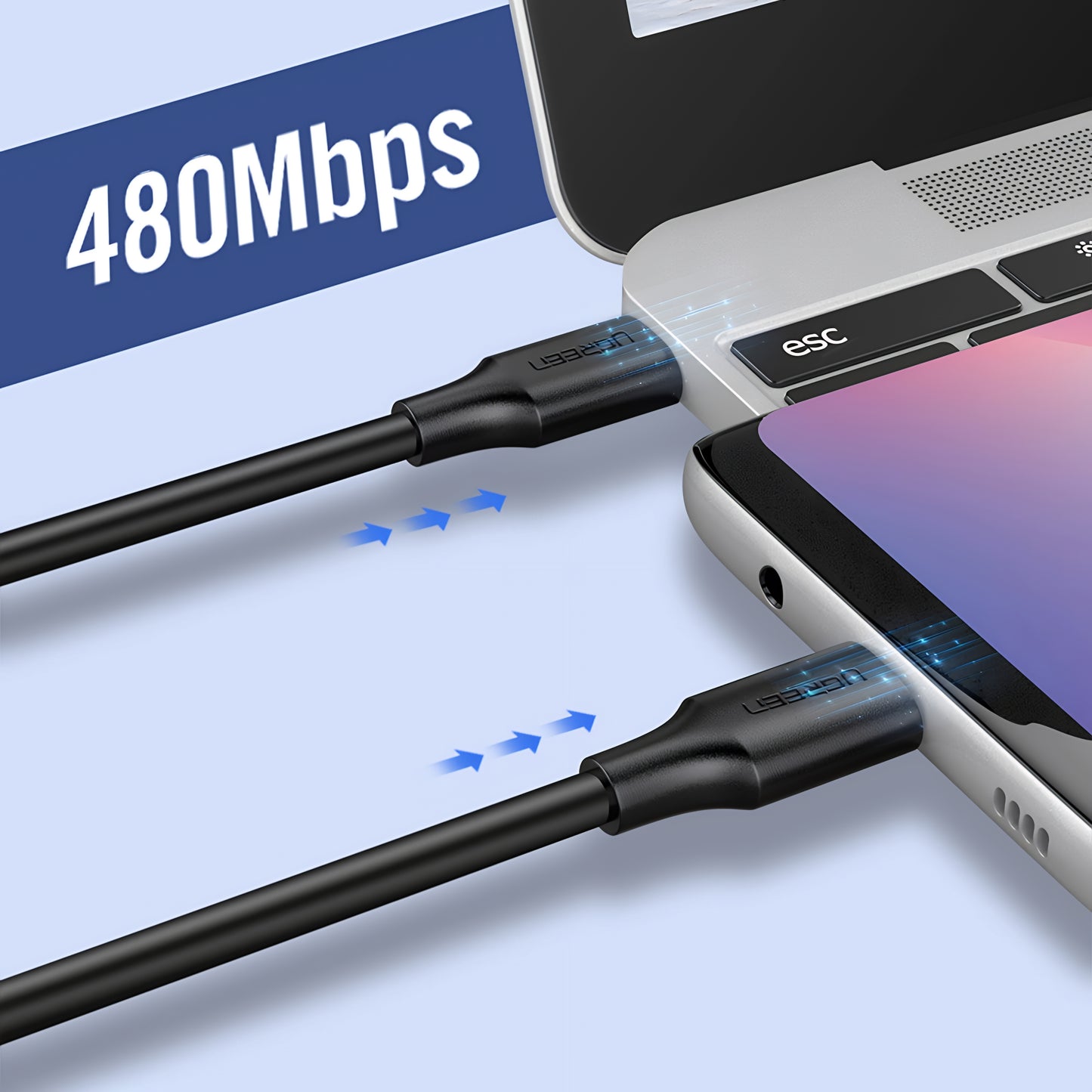 USB-C - USB-C adat- és töltőkábel UGREEN US286, 60W, 3m, Fekete