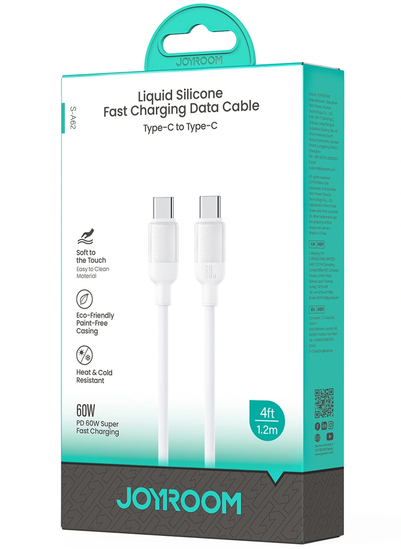 USB-C adat- és töltőkábel - USB-C Joyroom S-A62 Lively, 60W, 1,2m, fehér