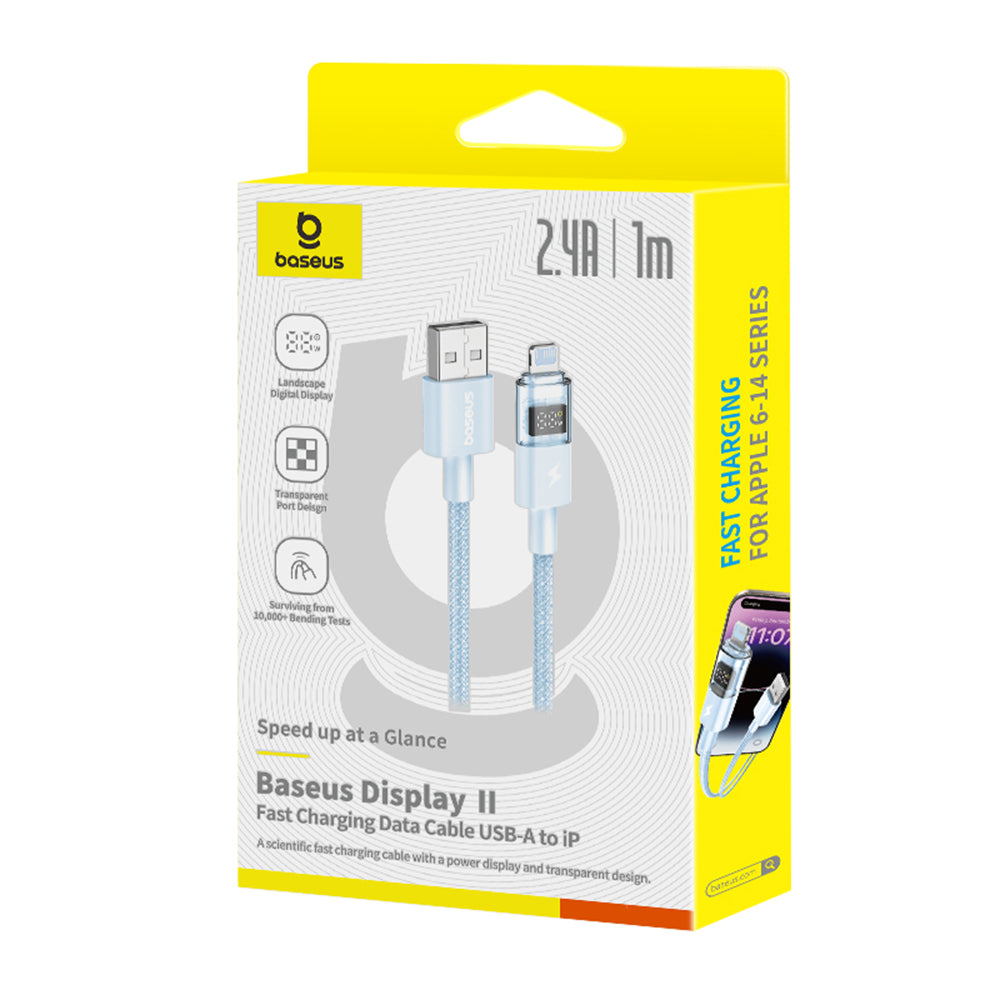 USB-A - Lightning Baseus Display 2 adat- és töltőkábel, 12W, 1m, Kék P10382700311-00