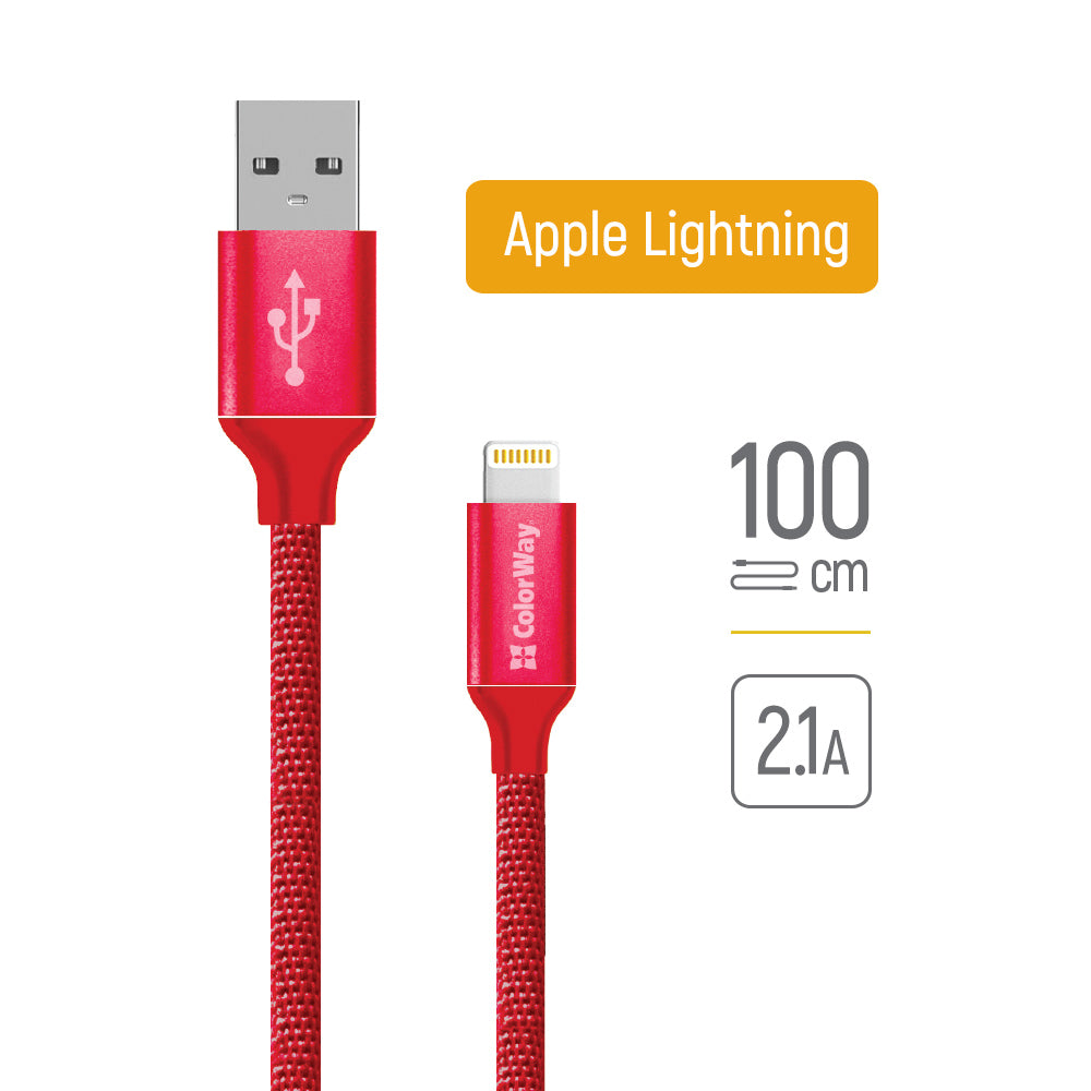 USB-A - Lightning adat- és töltőkábel ColorWay CW-CBUL004, 18W, 1m, Piros
