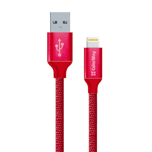 USB-A - Lightning adat- és töltőkábel ColorWay CW-CBUL004, 18W, 1m, Piros