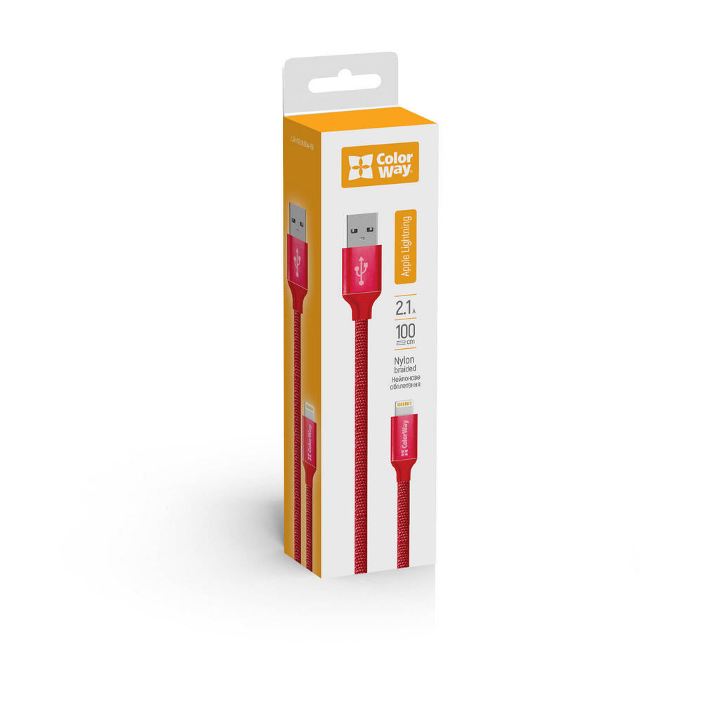 USB-A - Lightning adat- és töltőkábel ColorWay CW-CBUL004, 18W, 1m, Piros