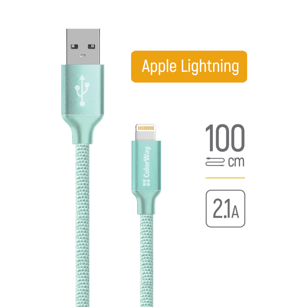 USB-A - Lightning ColorWay CW-CBUL004 adat- és töltőkábel, 18W, 1m, Zöld
