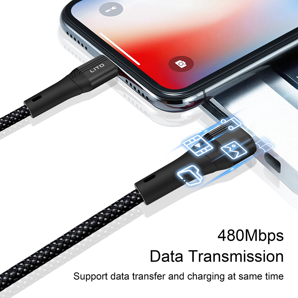 Adat- és Töltőkábel USB-A - Lightning Lito LD14, 18W, 1m, Fekete