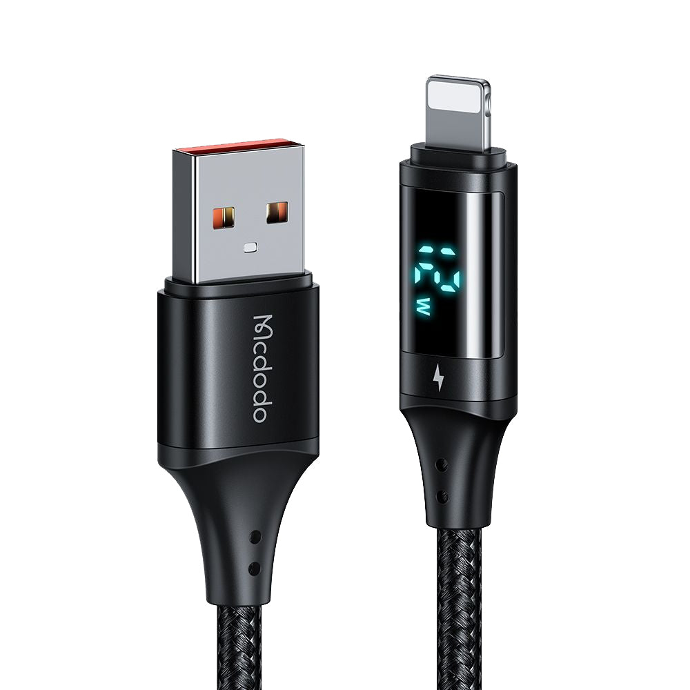 USB-A - Lightning McDodo CA-1060 Display adat- és töltőkábel, 12W, 1.2m, Fekete