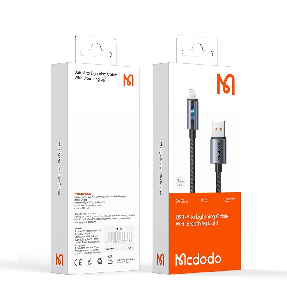 USB-A - Lightning McDodo CA-5660 adat- és töltőkábel, 18W, 1.2m, Fekete