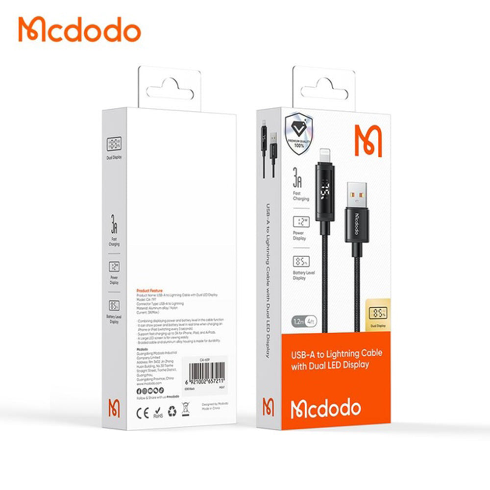 USB-A - Lightning McDodo CA-7970 Display adat- és töltőkábel, 18W, 1.2m, Fekete