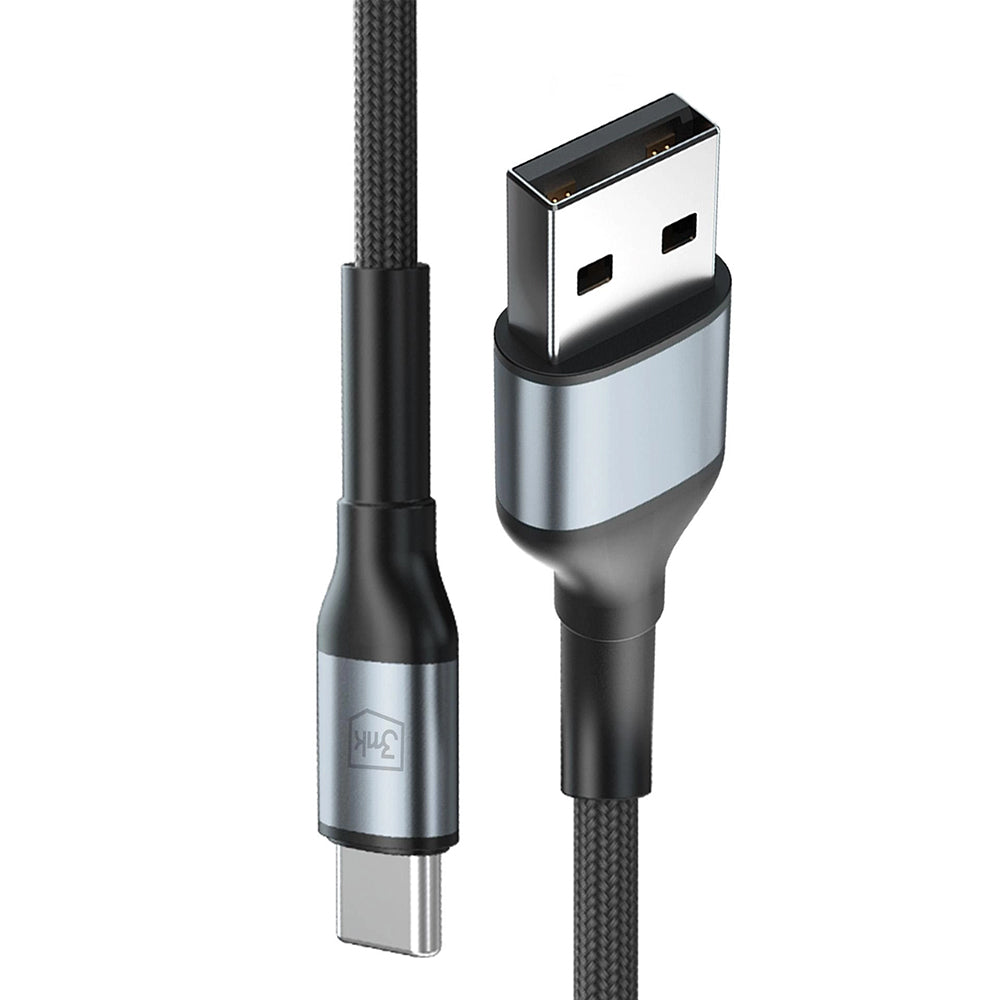 USB-A - USB-C 3MK Hyper N adat- és töltőkábel, 18W, 1m, Fekete
