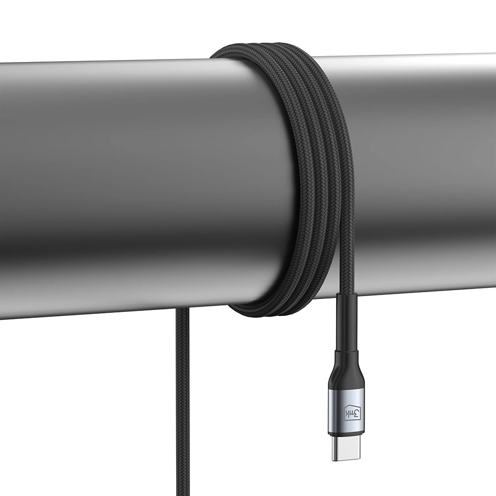 USB-A - USB-C 3MK Hyper N adat- és töltőkábel, 18W, 2m, Fekete