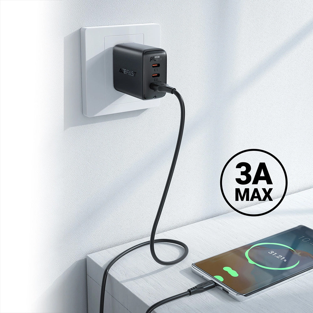 USB-A - USB-C Acefast C3-03 adat- és töltőkábel, 60W, 1.2m, Fehér