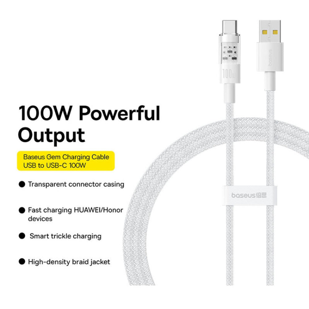 USB-A - USB-C Baseus Gem adat- és töltőkábel, 100W, 2m, fehér P10373002211-01