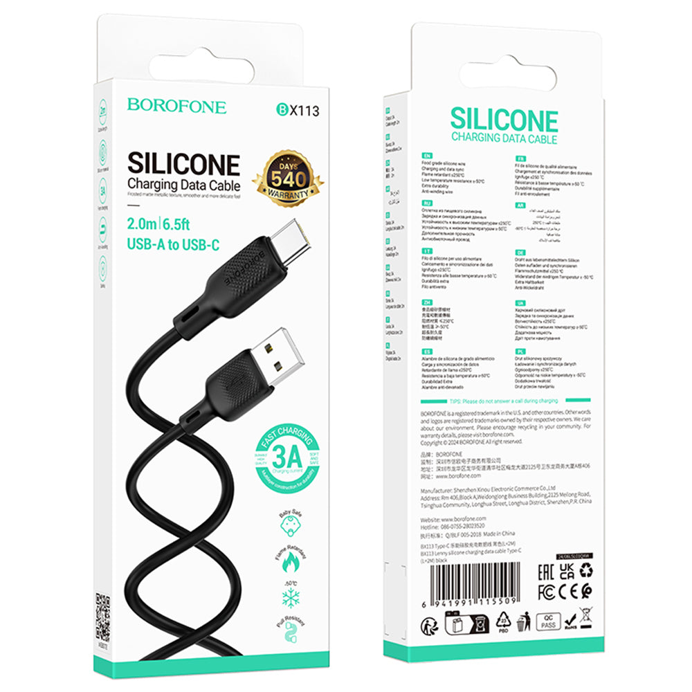 USB-A - USB-C Borofone BX113 Lenny adat- és töltőkábel, 18W, 2m, Fekete