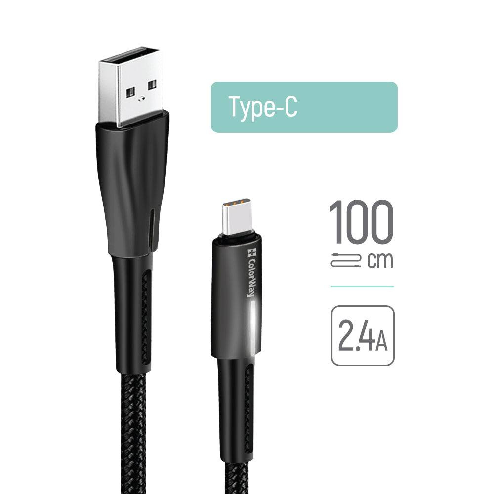 USB-A - USB-C adat- és töltőkábel ColorWay CW-CBUC035, 18W, 1m, Fekete