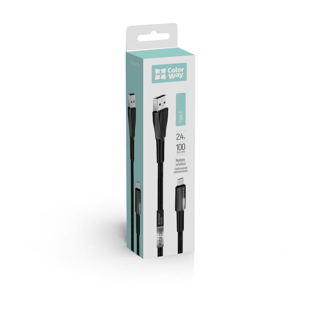 USB-A - USB-C adat- és töltőkábel ColorWay CW-CBUC035, 18W, 1m, Fekete