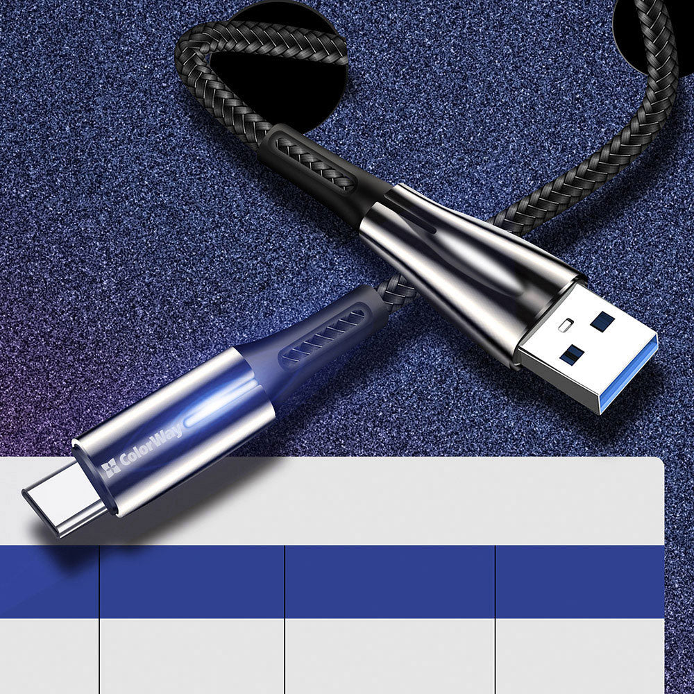 USB-A - USB-C adat- és töltőkábel ColorWay CW-CBUC035, 18W, 1m, Fekete