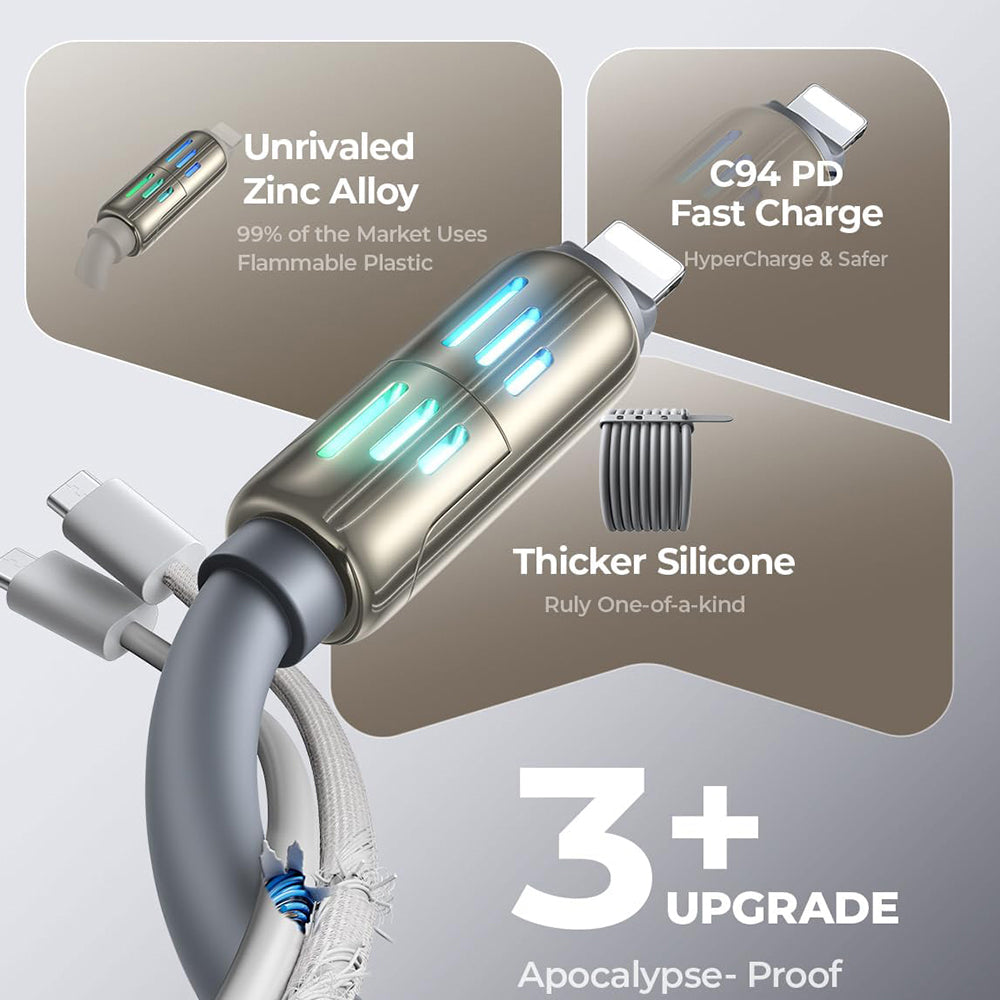 USB-A / USB-C - Lightning / USB-C Lisen 4in1 adat- és töltőkábel, 240W, 2m, szürke YL0124110002