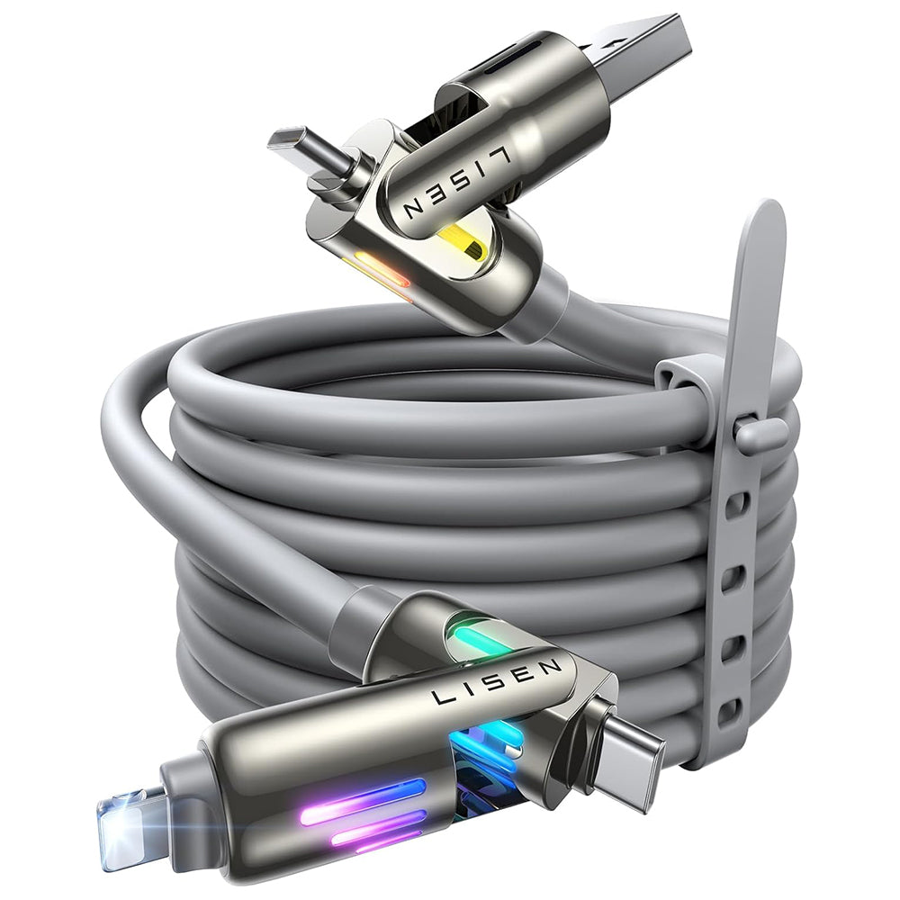 USB-A / USB-C - Lightning / USB-C Lisen 4in1 adat- és töltőkábel, 240W, 2m, szürke YL0124110002
