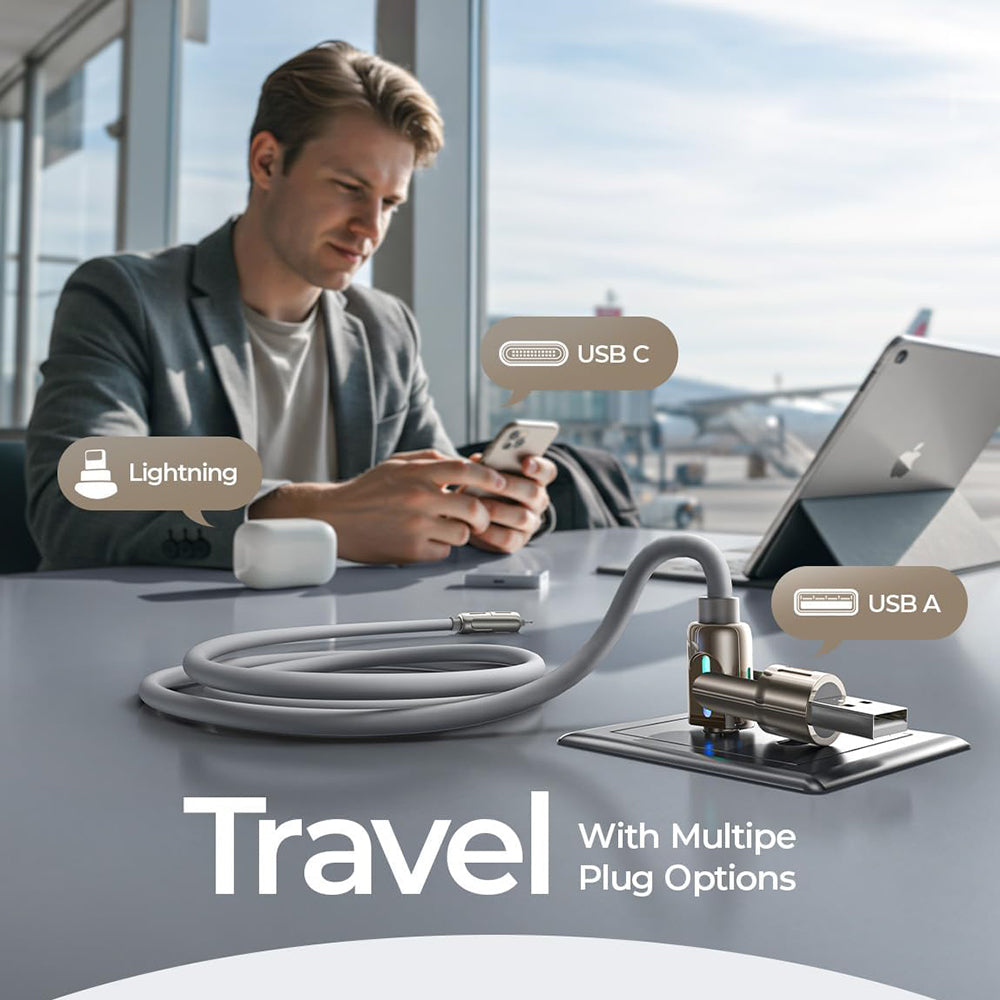 USB-A / USB-C - Lightning / USB-C Lisen 4in1 adat- és töltőkábel, 240W, 2m, szürke YL0124110002