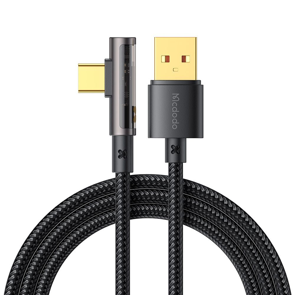 USB-A - USB-C McDodo CA-3380 Angled adat- és töltőkábel, 100W, 1.2m, Fekete