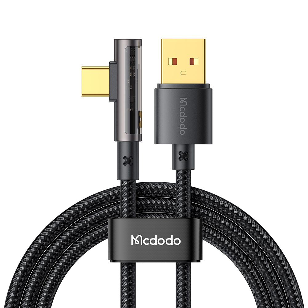 USB-A - USB-C McDodo CA-3380 Angled adat- és töltőkábel, 100W, 1.2m, Fekete