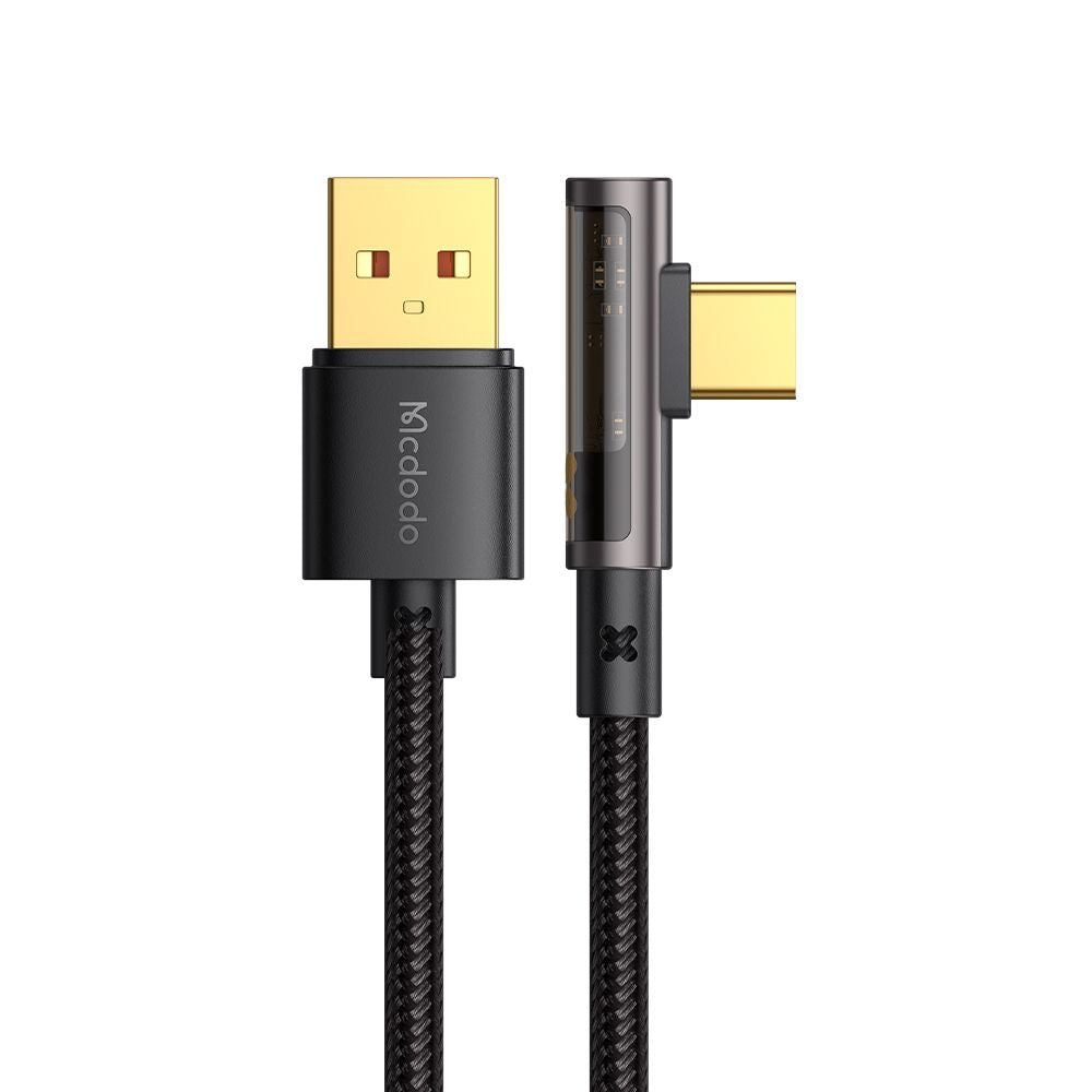 USB-A - USB-C McDodo CA-3380 Angled adat- és töltőkábel, 100W, 1.2m, Fekete