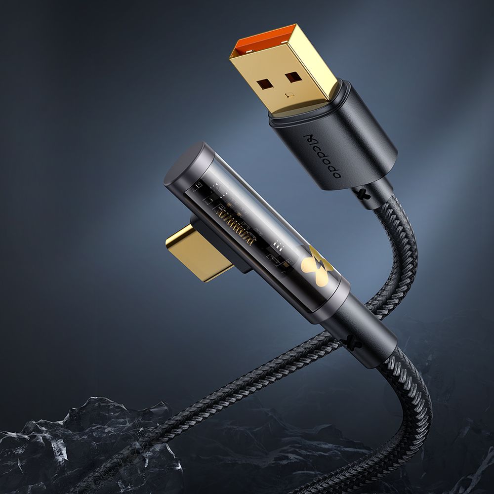 USB-A - USB-C McDodo CA-3380 Angled adat- és töltőkábel, 100W, 1.2m, Fekete