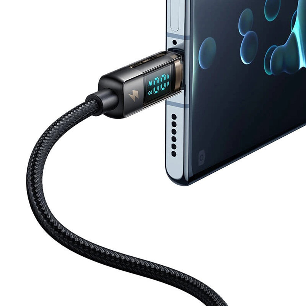 USB-A - USB-C McDodo CA-3630 Adat- és Töltőkábel Auto Power Off Kijelzővel, 66W, 1.2m, Fekete