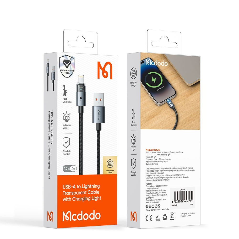 USB-A - USB-C McDodo CA-6892 adat- és töltőkábel, 66W, 1.2m, Fehér