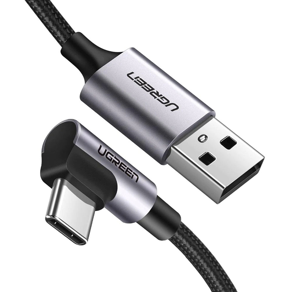 USB-A - USB-C UGREEN US284 Angled adat- és töltőkábel, 18W, 0,5m, szürke