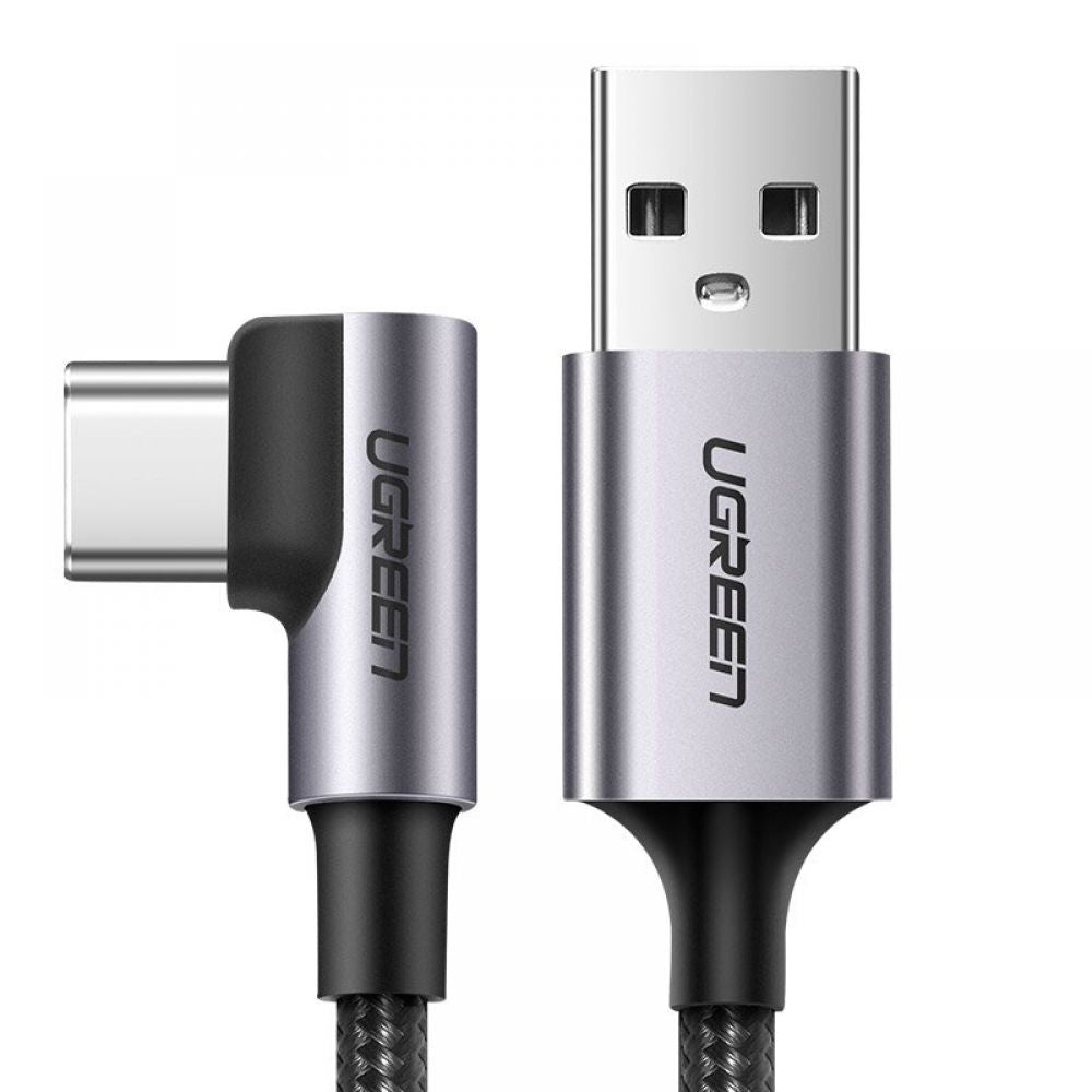 USB-A - USB-C UGREEN US284 Angled adat- és töltőkábel, 18W, 0,5m, szürke