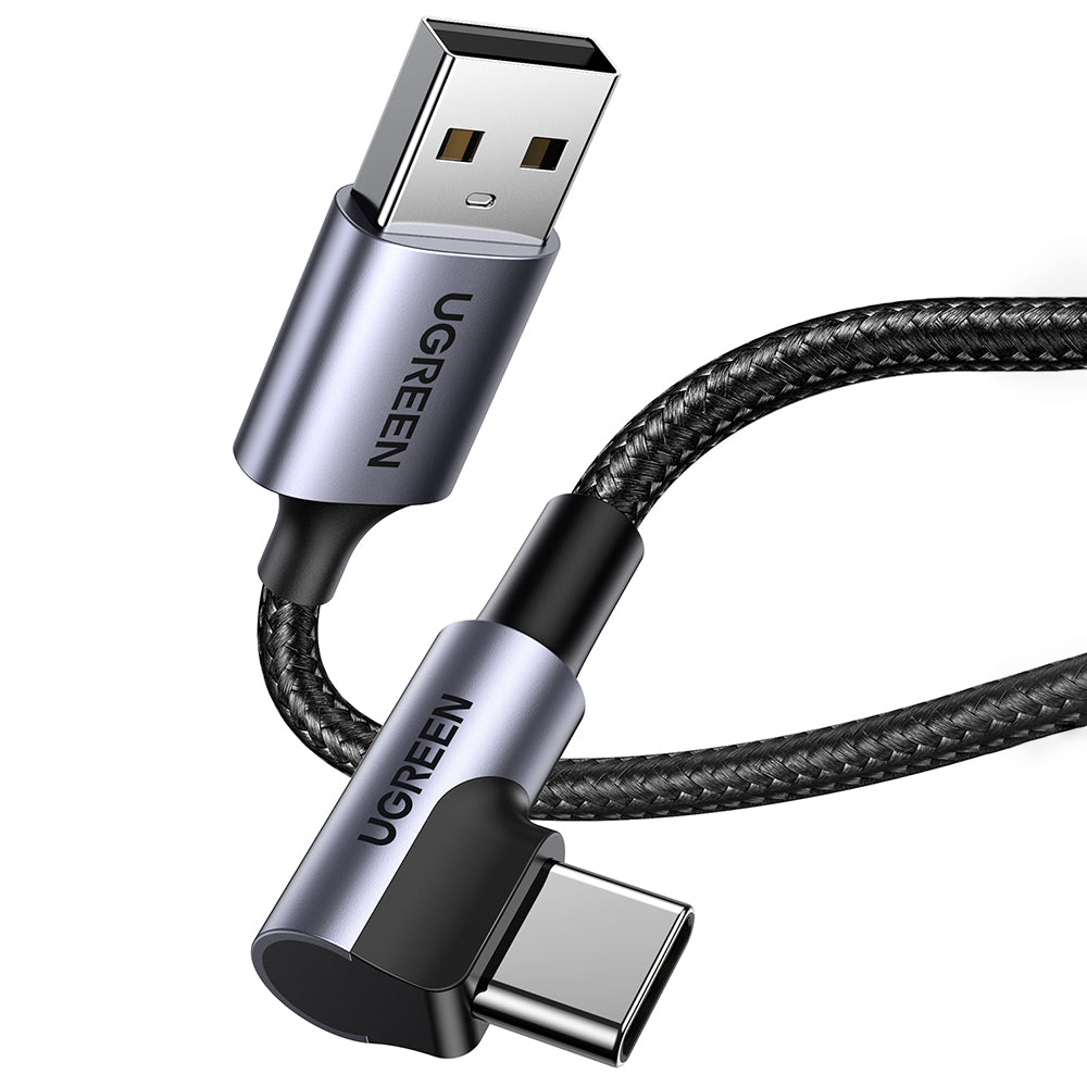 USB-A - USB-C UGREEN US284 Angled adat- és töltőkábel, 18W, 0,5m, szürke