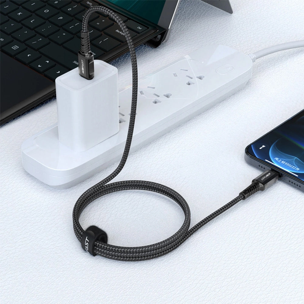 USB-C - Lightning Acefast C1-01 adat- és töltőkábel, 30W, 1.2m, Fekete
