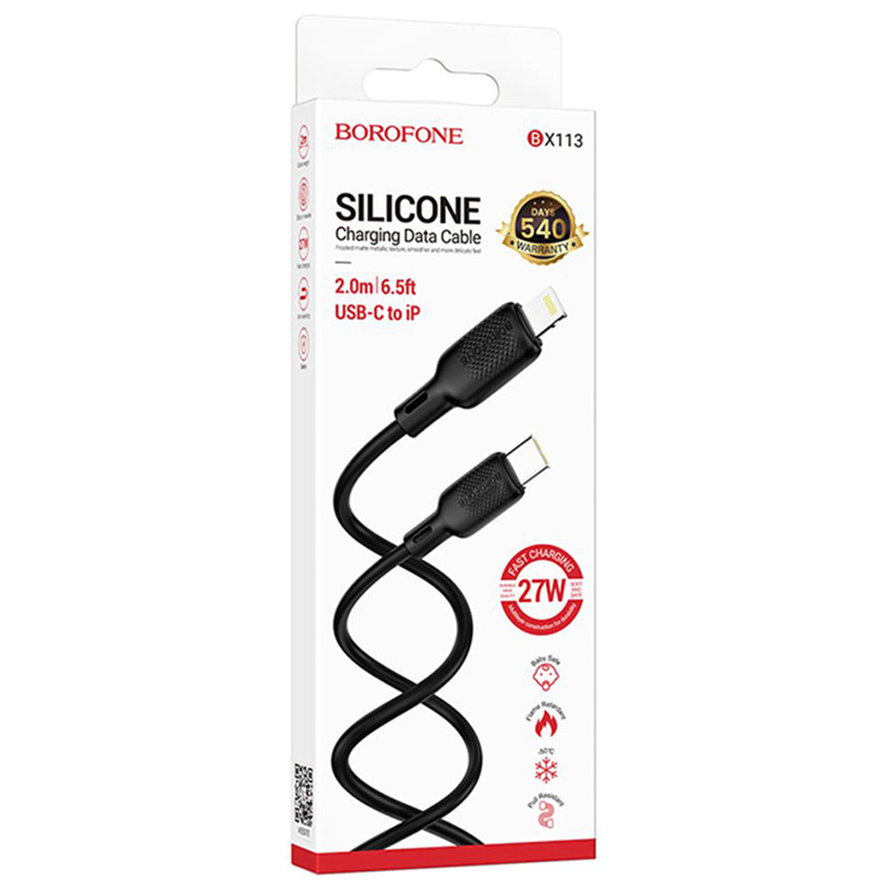 USB-C - Lightning Borofone BX113 Lenny adat- és töltőkábel, 27W, 2m, Fekete