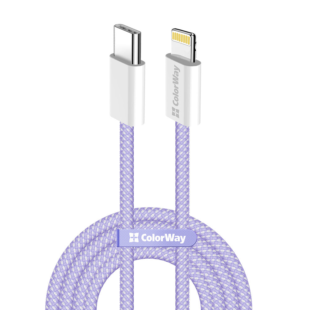 USB-C - Lightning adat- és töltőkábel ColorWay CW-CBPDCL061, 27W, 1m, Lila