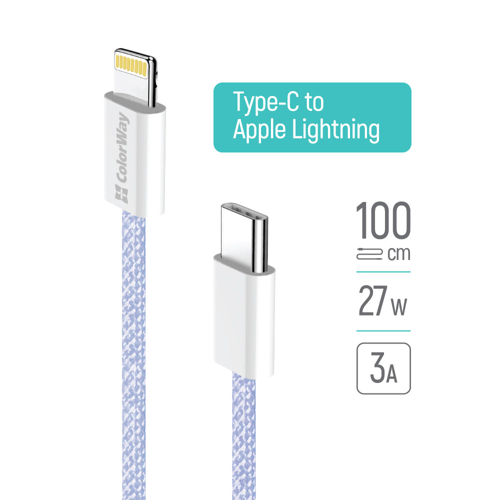 USB-C - Lightning adat- és töltőkábel ColorWay CW-CBPDCL061, 27W, 1m, Lila