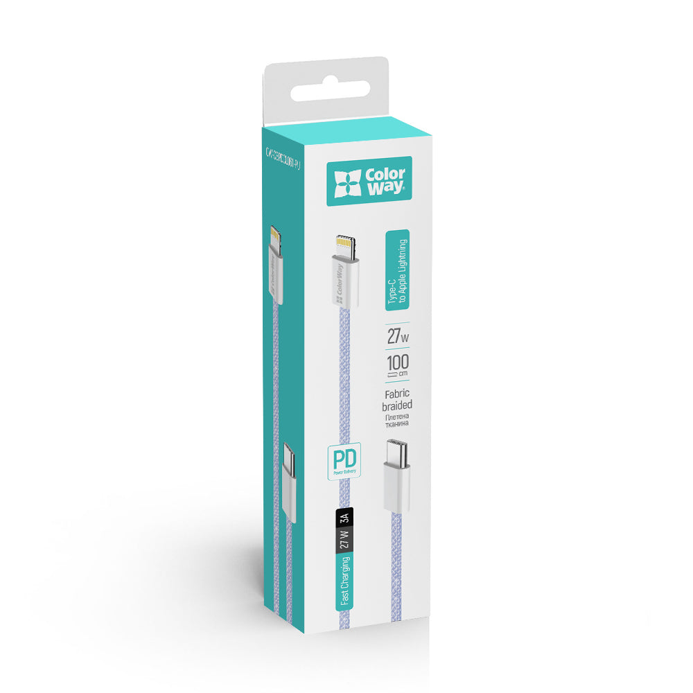 USB-C - Lightning adat- és töltőkábel ColorWay CW-CBPDCL061, 27W, 1m, Lila