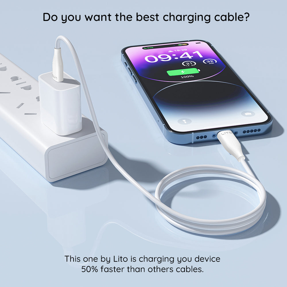 USB-C - Lightning Lito LD03 adat- és töltőkábel, 27W, 1m, Fehér