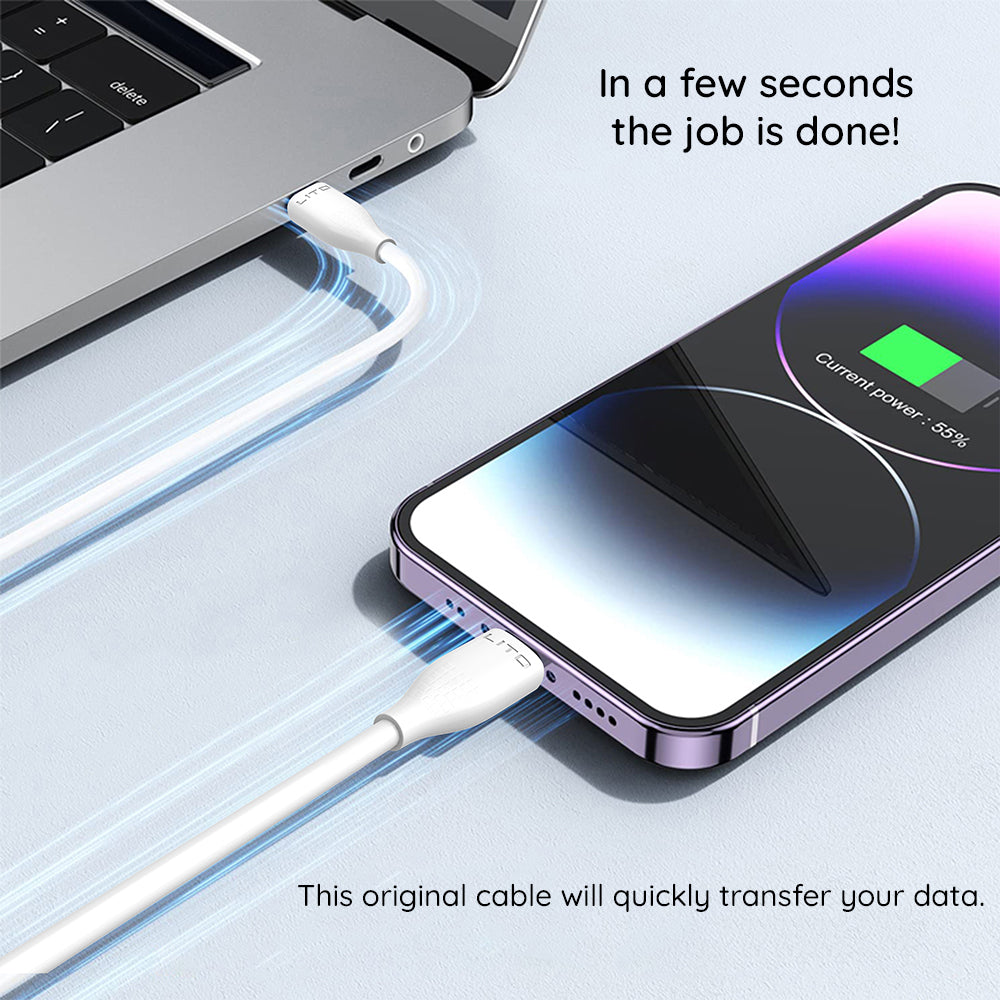 USB-C - Lightning Lito LD03 adat- és töltőkábel, 27W, 1m, Fehér