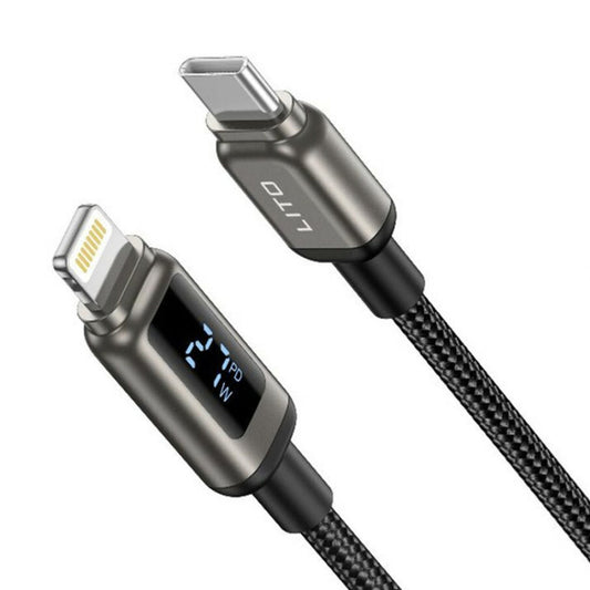 USB-C - Lightning Lito LD15 Display adat- és töltőkábel, 27W, 1m, Fekete